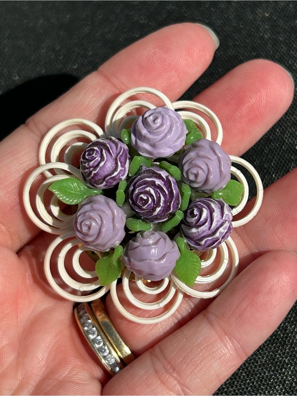 Handcrafted Purple Rose Floral Brooch by west Germany